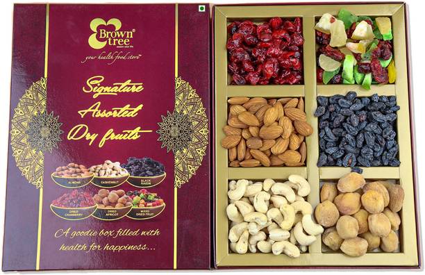 Brown tree SIGNATURE 6P-210g|Dry Fruits & Nuts Gift Hamper|Premium Corporate & Festive Gift Assorted Fruits & Nuts, Almonds, Cashews, Raisins, Apricots, Cranberries