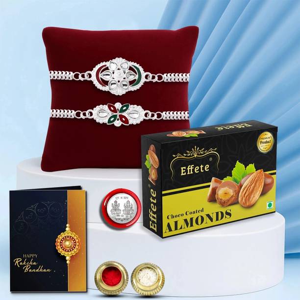 Effete Rakhi gift for brother with Chocolate Almond(32-GM)|Rakhi Set|Y22K2_A1+A2_CA32 Assorted Gift Box