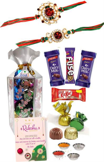 FabBites Rakhi with Greeting Card Chocolate Gift Pack for Men/Brother/Bhabhi/Bhai/Bhabhi Plastic Gift Box