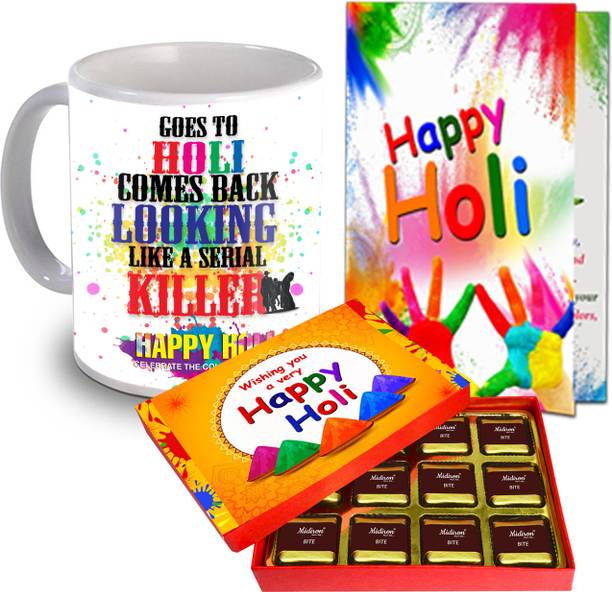 Midiron Happy Holi Greeting Card Combo|Holi Gift Hamper|Holi Mug Ceramic Gift Box
