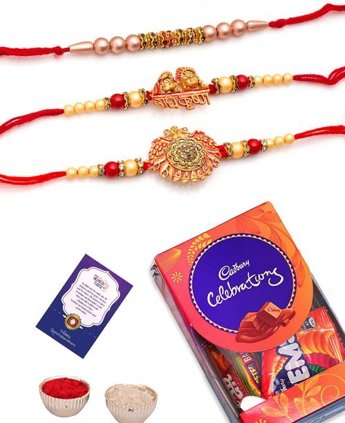 CraftVatika Rakhi Chocolate Gift Combo, Rakhi Set of 3 Assorted Gift Box