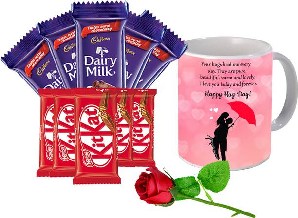 Midiron Hug Day Combo For Boyfriend/Girlfriend with Mug/Rose & Chocolate Bars Ceramic Gift Box