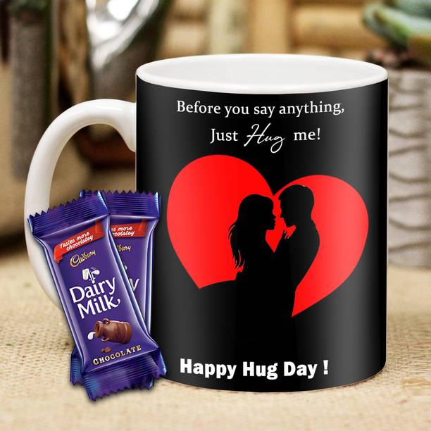 Midiron Happy Hug Day Printed Coffee Mug For Wife | Girlfriend | He | Women Ceramic Gift Box
