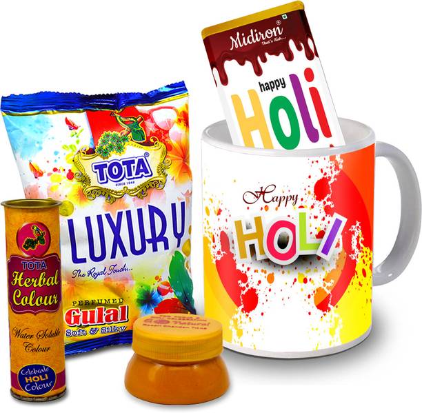 Midiron Gift For Holi Festival |Chocolate Bar Gift For Relatives/ Friends|Herbal Gulal Ceramic Gift Box