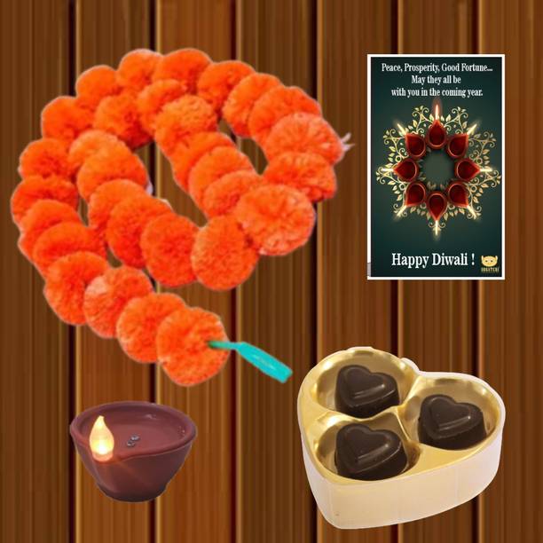 BOGATCHI Chocolate Box Marigold Flower String Water Illuminated Diya Diwali Card 30g Assorted Gift Box