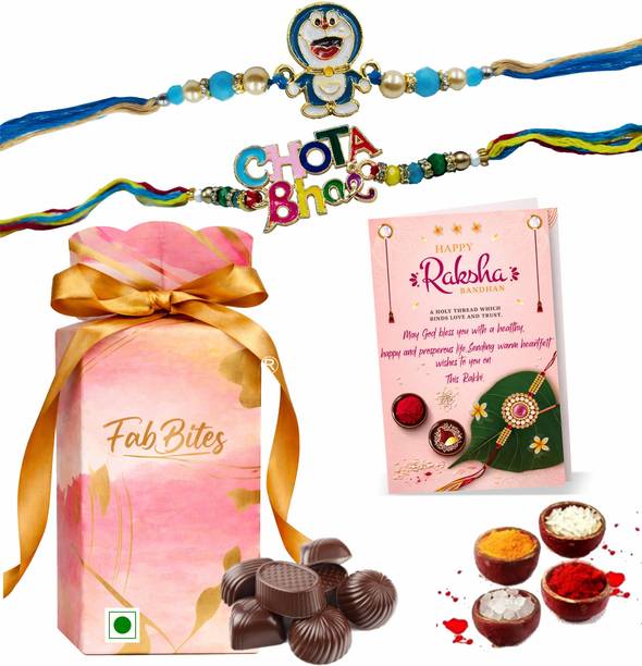 FabBites Kids Cartoon Chota Bhai Rakhi with 12 Chocolate Gift Box Combo Set Paper Gift Box
