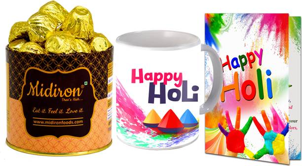 Midiron Holi Combo Gift | Holi Chocolate Gift with Holi Greeting Card Ceramic Gift Box