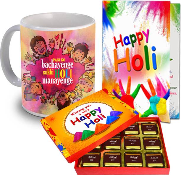 Midiron Happy Holi Greeting Combo|Chocolate Gift Hamper For Holi Ceramic Gift Box