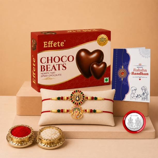 Effete Rakhi gift for brother with Choco Beats(32-GM) | Rakhi set |Y22K2_543+544_CB32 Assorted Gift Box