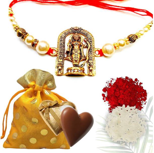 Popfusion Rakhi Gift Chocolate Potli,Ram Idol Rakhi,Tikka in a special pack 120g Rakhi Paper Gift Box