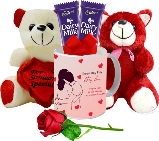 Midiron Hug Day Unique Combo For Wife/Girlfriend with Mug/Rose/Chocolate/Teddy Ceramic Gift Box