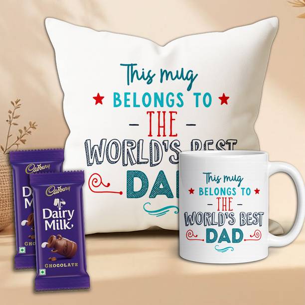 Midiron Unique Love You Dad Gift Combo – Chocolate, Coffee Mug & Cushion Surprise Assorted Gift Box