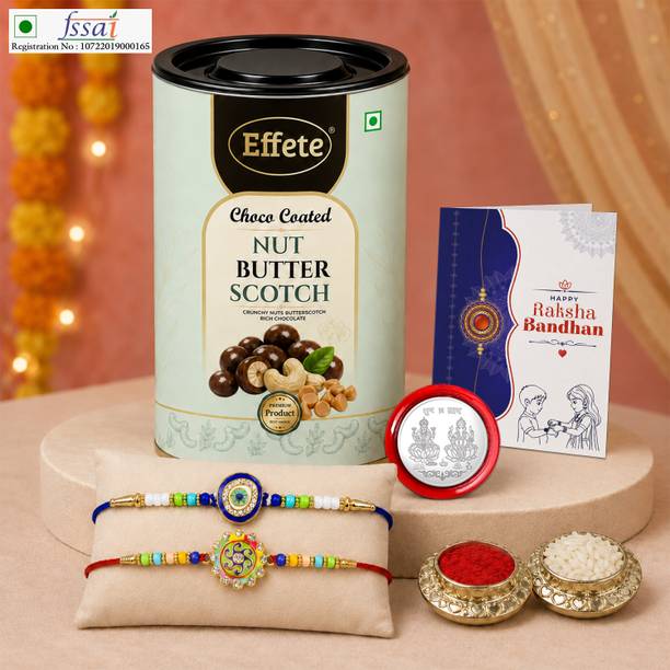 Effete Rakhi With Chocolate|Roli-chawal|Coin|Greeting Card_K2_1060+1061_BS96 Assorted Gift Box