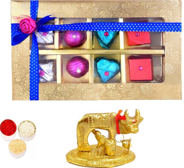 MANTOUSS Festive-8pc gold box with cow Brass, Paper Gift Box
