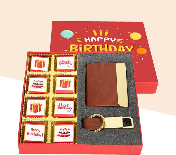Chocoloony Birthday Chocolate Gift Box For Boyfriend, Husband Brown Keychain & Cardholder Paper Gift Box