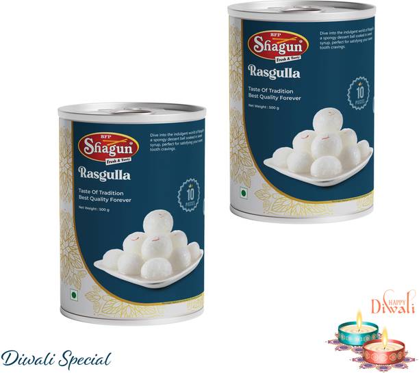 Bfp Shagun Rasgulla 1Kg(500g x 2) Soft Juicy & Spongy Indian Sweet Diwali Sweets Gift Pack Tin