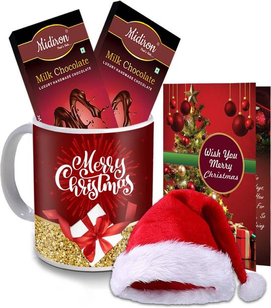 Midiron Christmas Gifts, Milk Chocolate Bar | Santa Cap| Greeting Card | Printed Coffee Mug for Friend & Relative IZ20ST-03 Ceramic, Paper, Cotton Gift Box