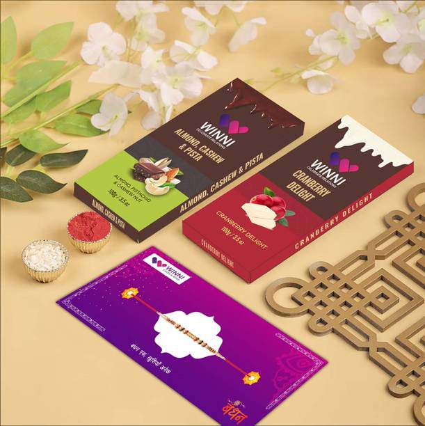 WINNI CELEBRATE RELATIONS Premium 2 Pack Chocolate Bars + Rakhi Combo | Rakhi Gift Chocolates Hamper Assorted Gift Box