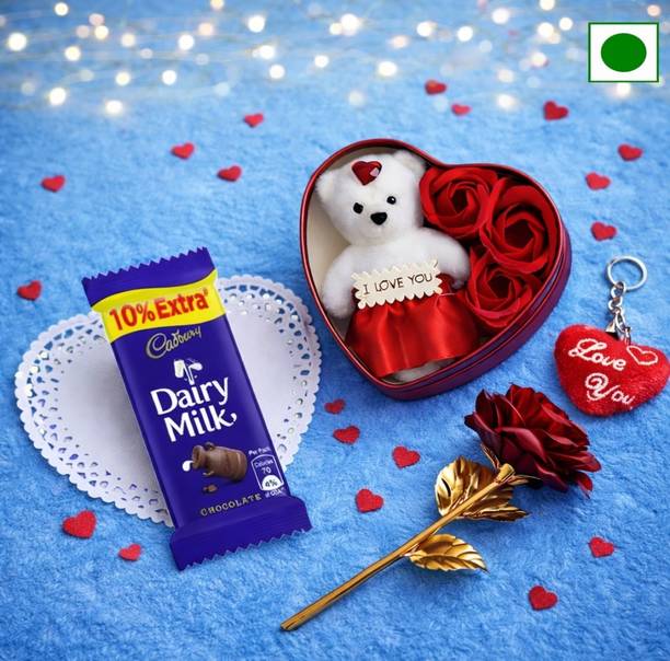 THE CLICK INDIA The Click India Cadbury Dairy Milk,Heart Box,Rose Flower,Keychain Gift For Girls Plastic Gift Box