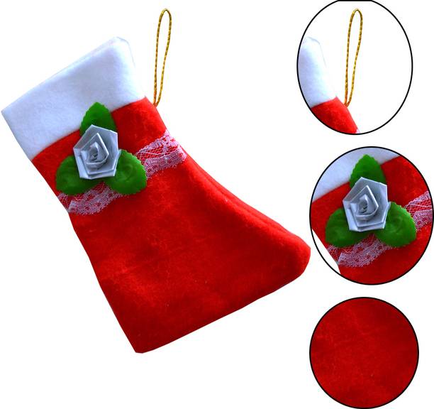 Flipkart SmartBuy Hanging Christmas stocking Socks in Cotton Fabric Red and White Color Christmas Stocking