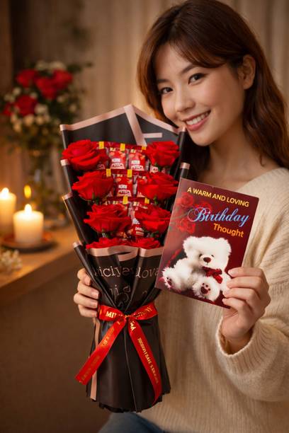 MILAVA Chocolate Rose Bouquet Gift with Red Artificial Flowers for Anniversary Birthday Paper Gift Box