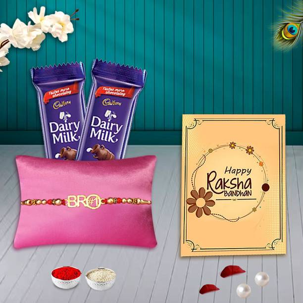 ME&YOU Traditional Rakhi Set with Pack of 2 Chocolate Bar, Card & Ritual Pack Assorted Gift Box