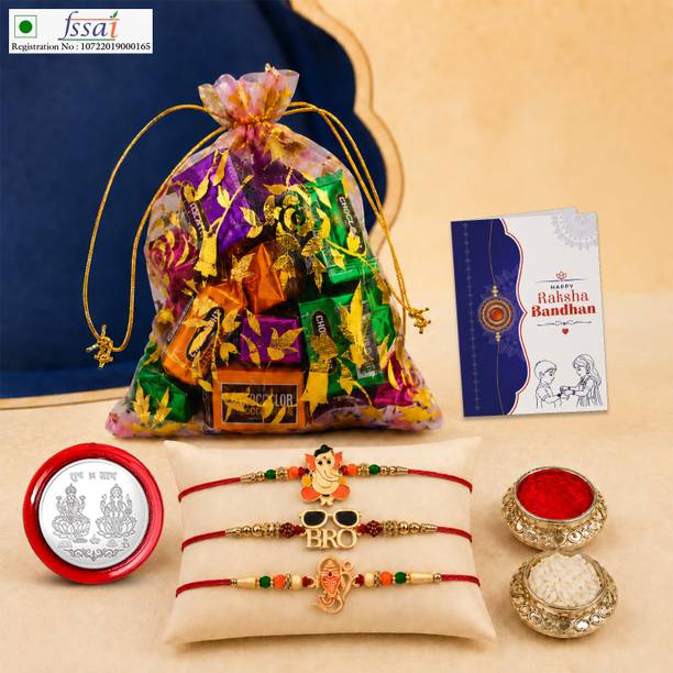 Effete Rakhi With Chocolate|Roli-chawal|Coin|Greeting Card_K3_255+256+257_PC10 Assorted Gift Box