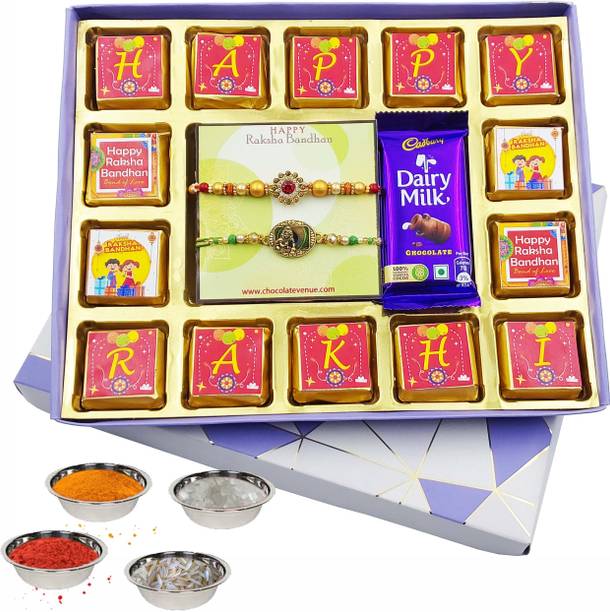 FabBites Rakhi Set for Brother with Chocolate- Rakhi with Chocolate Gift Box for Brother Paper Gift Box