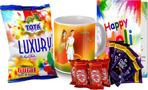 Midiron Holi Celebrations Chocolate Box|Holi Herbal Gulal Colour| Holi Combo Ceramic Gift Box