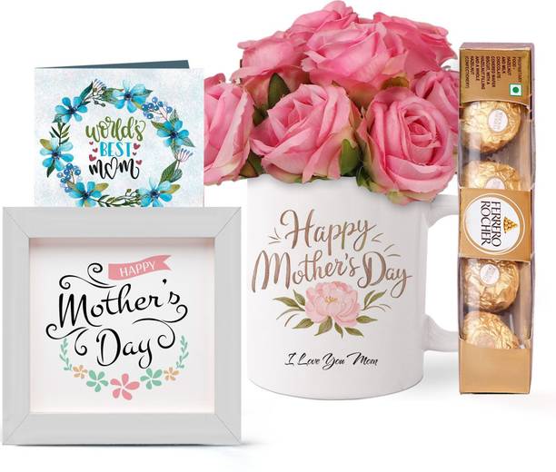 TIED RIBBONS Mother’s Day Gift Combo (Artificial Flower, Mug, Chocolate, Photo Frame) Assorted Gift Box