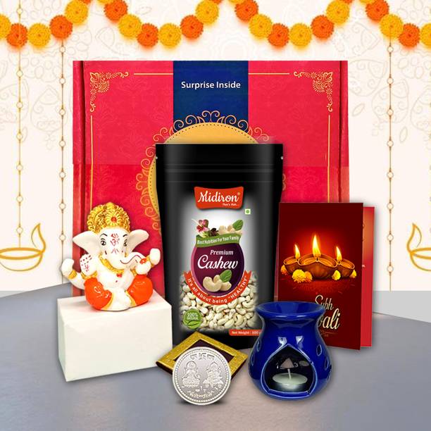 Midiron Festive Diwali Gift Set – Cashew Dry Nuts, Candle & Greeting Card Combo Assorted Gift Box