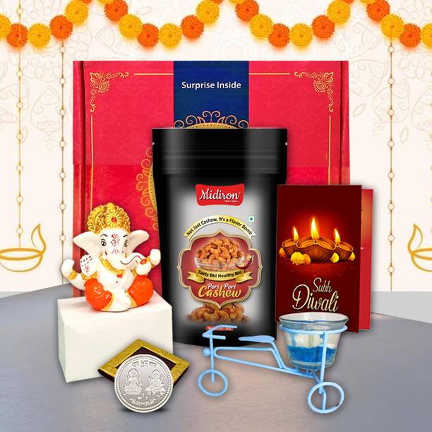 Midiron Diwali Gift Set – Peri-Per-Cashew, Candles & Greeting Card for Family & Friends Assorted Gift Box