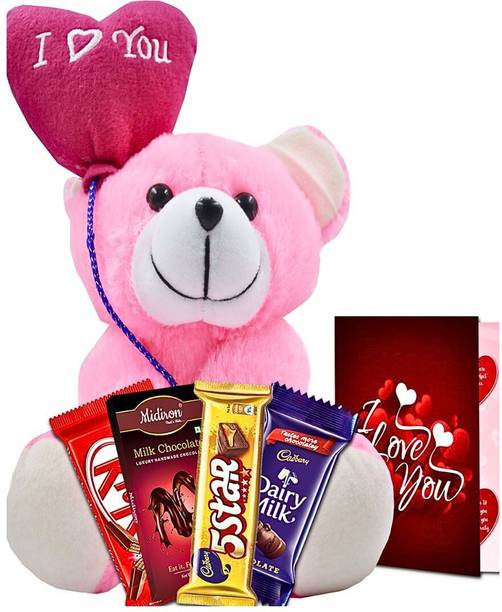 Midiron Valentine's Day Gifts|I Love You Teddy| Chocolate Bar, Greeting Card for Love Silk Gift Box
