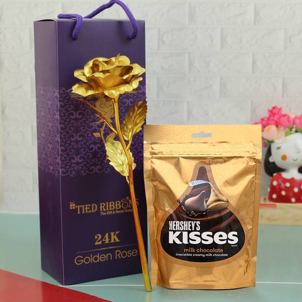 TIED RIBBONS Valentine Day Gift Combo for Girlfriend Boyfriend Wife - Golden Rose Chocolate Assorted Gift Box