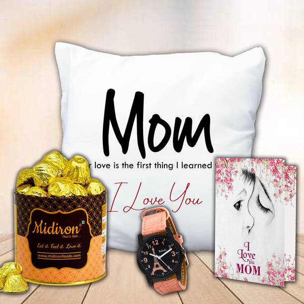 Midiron Birthday Special Chocolate Set for Mom – Cushion, Watch & Greeting Card Bundle Assorted Gift Box