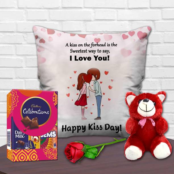 Midiron Kiss Day Gift Hamper for Wife/Girlfriend with Chocolates & Artificial Rose Fiber Gift Box