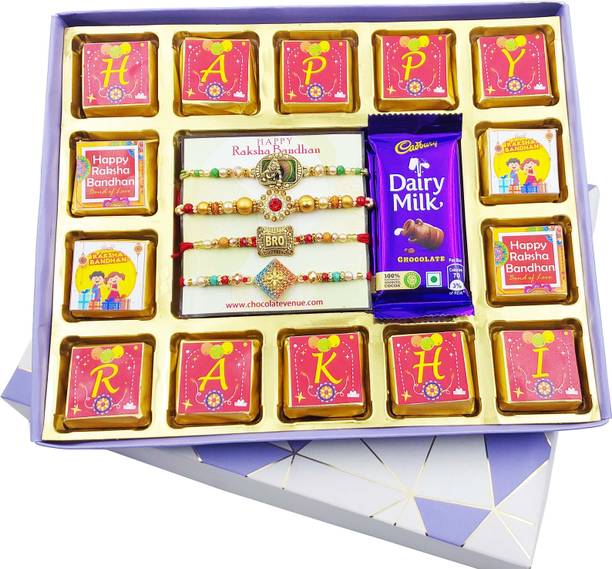 FabBites RakshaBandhan Gift for Brother with 4 Rakhi Set-Rakhi Gift Box for Brother/Bhai Paper Gift Box