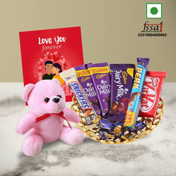 Chocoloony Valentine Gift Hamper for Girlfriend & Wife | Teddy, Chocolate Gift Hamper Paper Gift Box