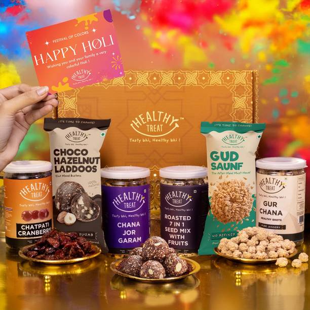 Healthy Treat Celebration Holi Gift Hamper | Roasted Healthy Snacks, Berries, Hazelnut Laddoo Assorted Gift Box