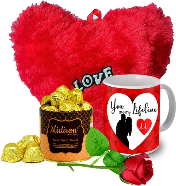 Midiron Combo gift for Wife, Anniversary gift for wife and husband, Gift for girlfriend and boyfriend (Pack of 4 ) (Chocolate, Rose, Heart, Mug) IZ21Choco15TinRoseBigRHMU-STLove-81 Ceramic, Fiber, Paper, Plastic Gift Box