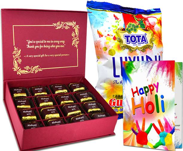 Midiron Holi Gift Combo with Greeting Card ,Gulal |Gifts for Family & Relatives-IZ24-20 Assorted Gift Box