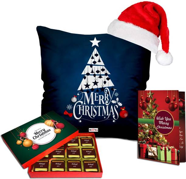 Midiron Christmas Combo with Christmas Chocolate Box, cushion & Santa Cap Fiber Gift Box