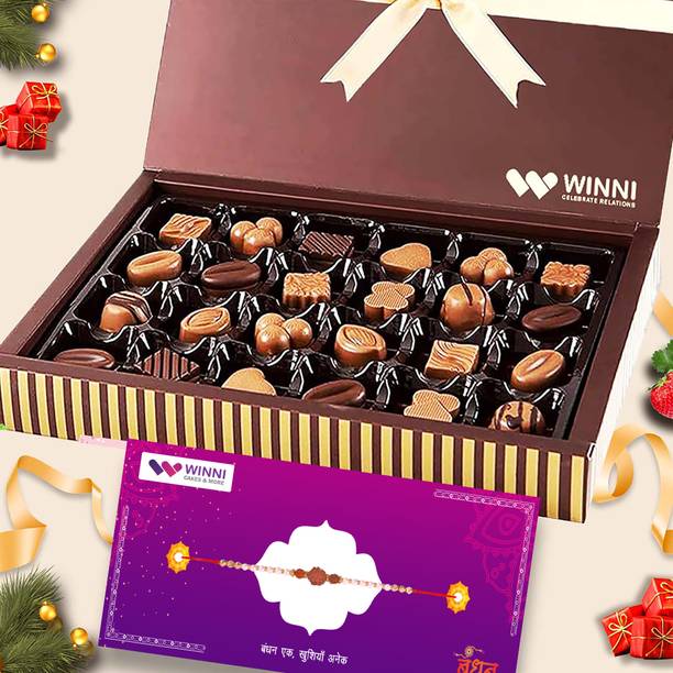WINNI CELEBRATE RELATIONS Delicious Mix Chocolates 24 Pcs + Rakhi Combo Pack | Rakhi Gift Chocolate Hamper Assorted Gift Box