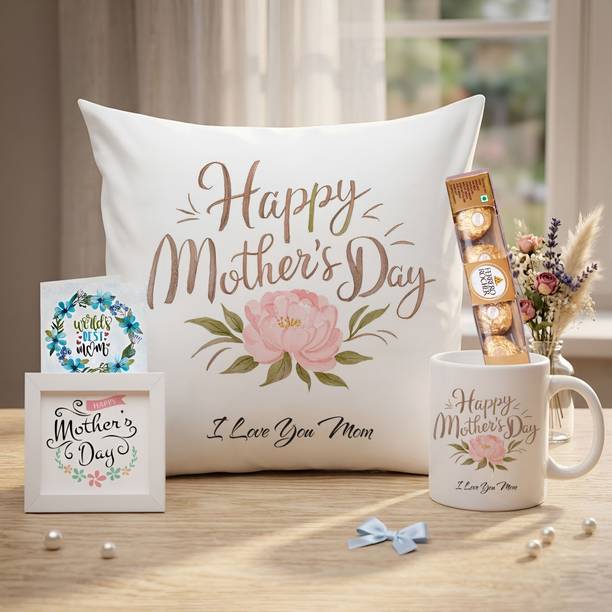 TIED RIBBONS Mother’s Day Gift Combo – Cushion, Chocolate, Mug, Photo Frame, Greeting Card Assorted Gift Box