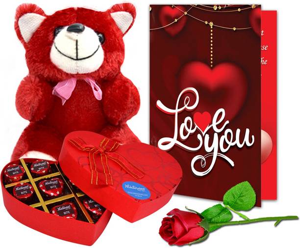 Midiron Valentine's Combo with Handmade Chocolate & Lovely Greeting Card Fiber Gift Box