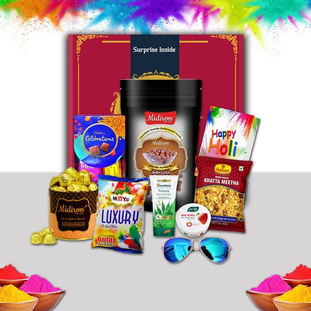Midiron Holi Gift Hamper Box – Special Unique Colourful Gulal & Treats for Colleagues Assorted Gift Box