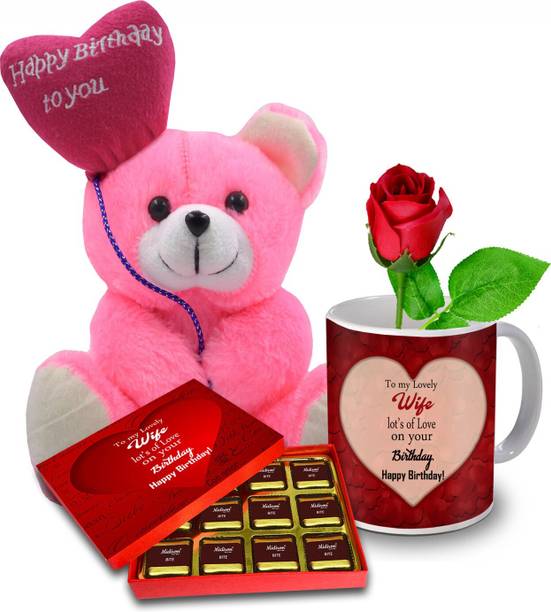 Midiron Gift For Wife Birthday Special| Chocolate Gift For Wife| Birthday Gift Pack| Chocolate Gift Pack| Chocolate Gift Box with Teddy Bear For Birthday IZ21GB13N4RoseTM-DTBirthday-18 Ceramic Gift Box