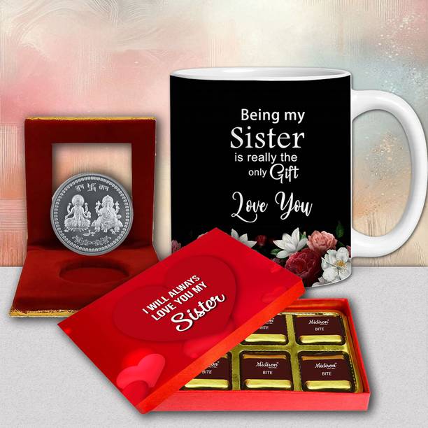 Midiron Perfect Sister Day/Rakshabandhan Gift - Chocolate Box With Quote Mug & Coin Set Ceramic Gift Box