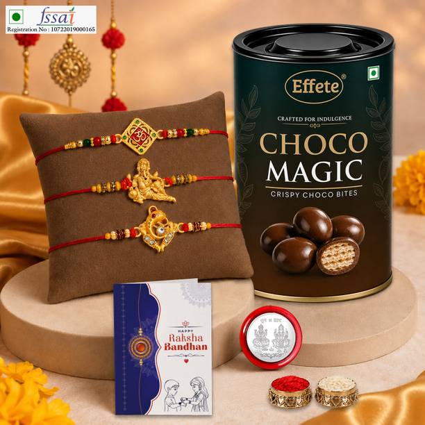 Effete Rakhi With Chocolate|Roli-chawal|Coin|Greeting Card_K3_326+355+358_EM96 Assorted Gift Box