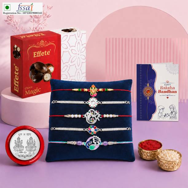 Effete Rakhi With Chocolate|Roli-chawal|Coin|Greeting Card_K5_NC227_EM32 Assorted Gift Box